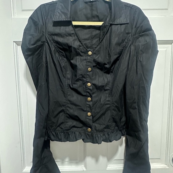 Scarlet Darkness Black Button Front Puff Sleeve Top Medium Gothic Cottagecore - Picture 2 of 4
